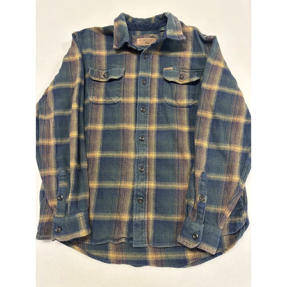 Orvis Heavy Flannel Shirt Jacket Mens Large Pockets Plaid 100% Cotton Outdoors